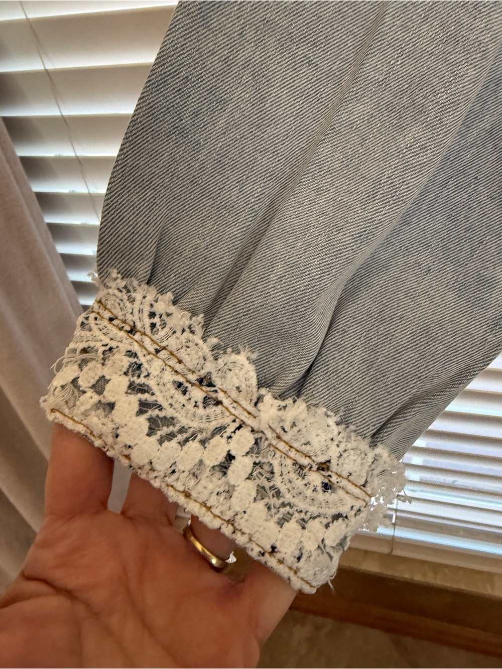 POL Lt Blue Denim Shacket with White Lace Panels - Picture 3 of 9
